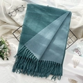 Teal blue faux cashmere scarf with elegant fringe detail on a stylish display - 38# Turquoise Blue