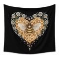 Bohemian black tapestry with a honey bee, heart honeycomb, daisies and gold stars design - LK161265-Heart Honeycomb Bee
