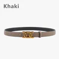 Ceinture réversible en cuir grainé kaki et noir avec boucle dorée entrelacée - 105cm / Khaki