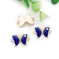 Gold butterfly charms with blue enamel evil eyes and dual side connection loops - KC Gold Large Butterfly Evil Eye Connector (21x13mm)