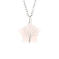Macro detail of star-shaped rose quartz tree of life pendant with silver wire wrap - Silver + Rose Quartz