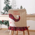 Coprisedia natalizio in lino beige con ricamo Babbo Natale e volant a quadri rossi - Babbo Natale