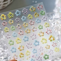 Autocollants nail art fleurs colorées M-1157 avec motifs à carreaux et détails dorés - M-1157 Style Plat + Colle Jelly