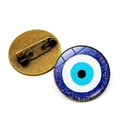 Blue Turkish evil eye brooch with round glass dome and antique bronze metal safety pin - Bronze-2