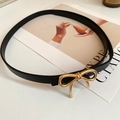 Black slim belt with golden bow buckle accessory for women casual fashion style - 64# Waist Chain - Black Bow