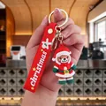 Christmas bear keychain in Santa outfit with red silicone strap and metal ring - Christmas Bear-4