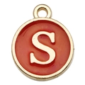Round gold-rimmed letter S pendant charm with vibrant orange enamel for DIY jewelry - Capital Letter S Style / 1 Piece (12x14mm) / Red