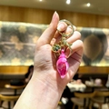 Pink conch acrylic keychain with golden bell and lobster clasp for women bag charms - Small Rose Red Conch