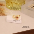 Adjustable golden heart ring with red glass and crown detail, weighing 3g and 2cm size - Floral Crown Heart Style (3#)