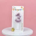 Pink metallic gradient birthday candle number 3 in professional blister card packaging - Number 3 / Pink