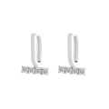 Silver huggie earrings with horizontal bar drop featuring four sparkling round zircons - Row of Four Gemstone Silver Hoop Earrings (钯白K一字K-306)