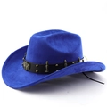 Dettaglio cappello cowboy blu scamosciato con cinturino in pelle e decori a proiettile - M (56-58cm) / Blu zaffiro