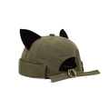 Army green docker hat with black cat ears and adjustable retro metal buckle strap - Plain Army Green