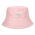 Cappello a secchiello rosa in tela con testo Maui Hawaii e ricamo di palme su bianco - Regolabile / Rosa