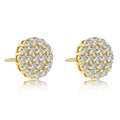 Elegant gold round stud earrings with shimmering white zircon stones on a white background - Round Zirconia Studs / Gold
