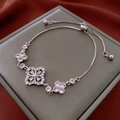 Elegant silver rhodium-plated bracelet featuring zircon floral charms and adjustable slider - Silver Zircon Flower Hollow Pave Square (11#)