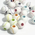 Colorful S-curve pattern white acrylic sports beads for kids jewelry making DIY sets - 12mm Tennis White Background Colorful Line