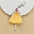 Handmade cartoon doll keychain with yellow plush dress and pink glitter head accessory - 21-Yellow Plush Glitter Doll