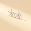 Elegant S925 silver flower stud earrings with marquise-cut white zircon petals - Silver Flower