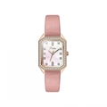 Elegant square women's watch with pink leather strap, rose gold case and crystal bezel - Rose Gold Case Pink Leather Strap