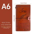 Vintage brown PU leather travel notebook with engraved message and string binding - Brown - Dad to Son (Leaf) / A6(120*200mm)