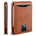 Slim brown leather RFID blocking wallet with card slots and thumb hole feature - Tan