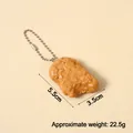 Realistic fried chicken nugget keychain with golden texture and silver metal chain - Chicken Nugget (Silver Bead Chain)