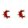 Minimalist DIY moon earrings in red enamel with polished gold plated copper frame - Red