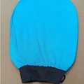 Exfoliating Moroccan bath glove in bright blue with black elastic cuff and hanging loop - Premium Blue