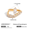 Gold stainless steel criss-cross ring with marquise crystal and small zircon accents - US 6 / Marquise Gold Double Layer Style (JDR0305030)