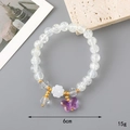 Beaded butterfly charm bracelet with 6cm diameter and 15g weight on gray background - White Crackle Bead + Purple Butterfly (K3330)