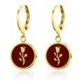 Elegante 18K vergoldete Edelstahl-Ohrhänger mit rotem Emaille-Rosen-Anhänger - Weinrote Rose (E803-GO)