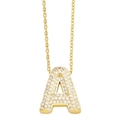 Minimalist gold letter A necklace with pavé-set zircons on a delicate chain - Gold-A