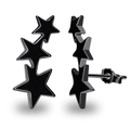 Minimalist black stainless steel triple star climber earrings in a sleek matte finish - Black