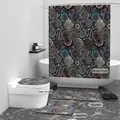 4-piece bohemian mandala bathroom set with waterproof curtain and non-slip rugs - Geometric Circle - 5