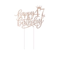 Nahaufnahme von roségold glitzerndem Kuchendeko zum 47. Geburtstag mit Krone und Sternen - 47. Geburtstag (47) / Roségold