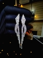 Sparkling silver rhinestone tassel earrings with a geometric diamond-shaped stud design - Silver Polygon Long Tassel Earrings