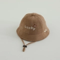 Détails du chapeau bob pour bébé en velours côtelé marron avec broderie ours et texte Lucky - 48-50cm (1-2 ans) / Style Tête d'Ours Lucky / Kaki