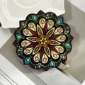 Bohemian octagonal ceramic coaster featuring colorful mandala pattern and gold foil accents - Dark Green Mandala
