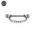 Silver G23 titanium barbell nipple ring with opal bead U-shaped pendant and balls - 8mm Steel with Opal OP17