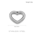 Silver hollow heart charm in stainless steel with 16x13mm size and 2g weight details - X-Small Heart Charm (KLJ5899-Z)
