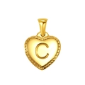 Colgante de corazón chapado en oro con borde de cuentas y letra C en relieve - Colgante de Corazón con Inicial C (SP151G-C)