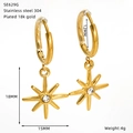 Detail view of 18k gold plated star earrings with 12mm hoop size and 4g weight specs - Star Flare Pendant Style (SE629G)