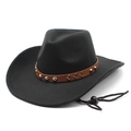 Sombrero de vaquero clásico de fieltro negro con banda de cuero marrón y tachuelas - M / Negro