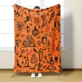 Detail of soft Halloween flannel blanket featuring orange pumpkin and ghost print patterns - Style 8-Orange Halloween Doodle