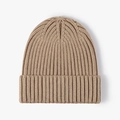 Winter khaki knitted beanie hat with thick ribbing and a folded cuff for warmth - Khaki