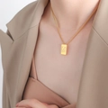 Minimalist gold plated titanium necklace with rectangular pendant featuring the letter M - Letter M Style (P1506-M)