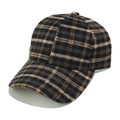 Detail der klassischen braunen Karo-Woll-Basecap mit Vintage-Muster und dicker Textur - Braun Schwarz Weiß Kariert (A)