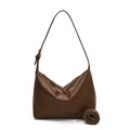 Deep brown vintage leather hobo bag with adjustable strap and decorative stitching - Brown