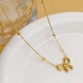 Multi-layer gold-plated stainless steel necklace with bead chain and bow pendant - Bowknot Bead Chain (N0136)